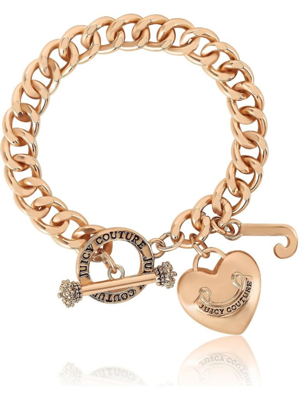 Chic Goldtone Heart Charm Toggle Bracelet, 7-7.5" Adjustable Fashion Jewelry